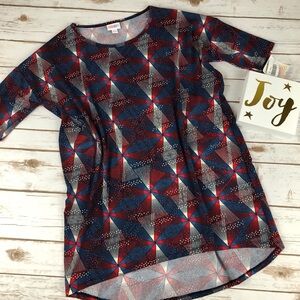 LuLaRoe Irma Red, White & Blue Top